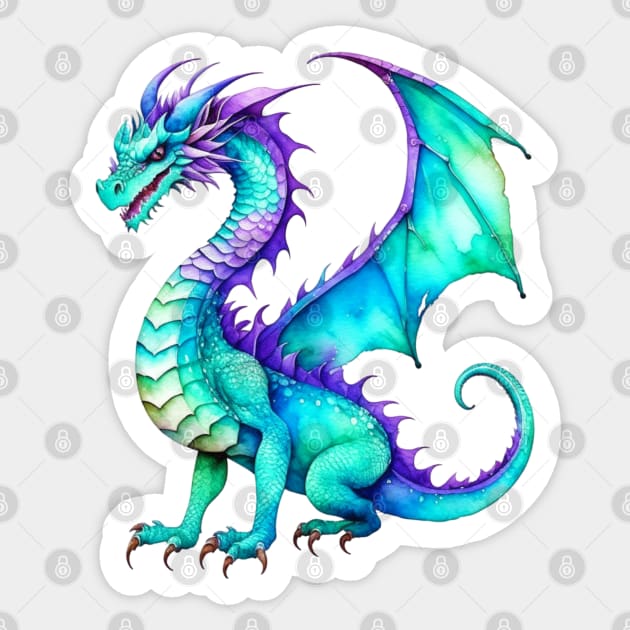 Purple and Teal Watercolor Dragon Sticker by HolidayBug